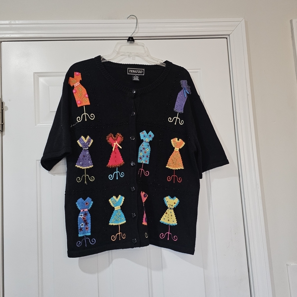Terrazo Vintage Black Sweater with Colorful Dress Patterns{Bx20}